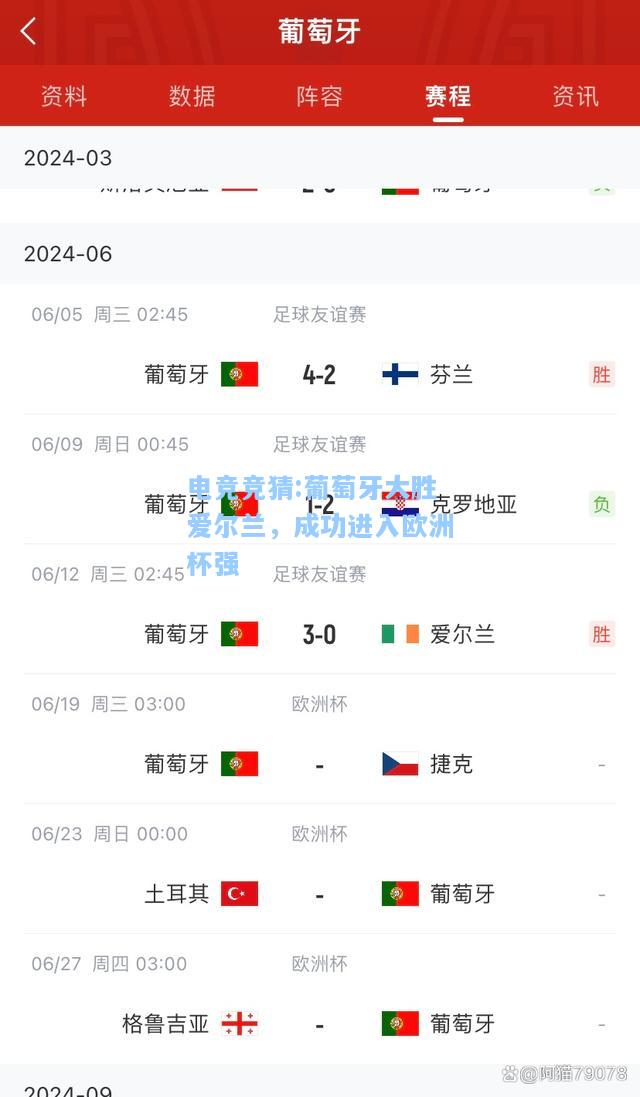电竞竞猜:葡萄牙大胜爱尔兰，成功进入欧洲杯强